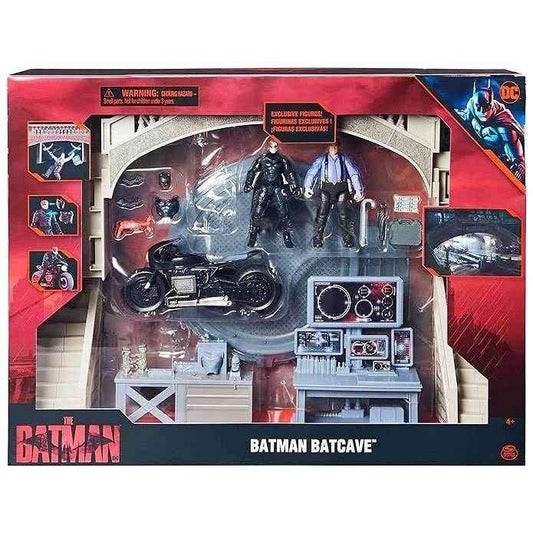 BATMAN Pelicula Set de Juego Baticiclo Coleccionable y Baticueva con Figuras de accion y el Pingüino de 10 cm para niños